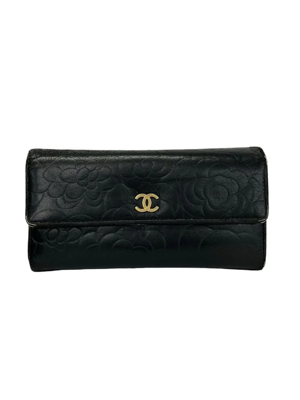 Chanel Wallet Camellia Black Gold Lambskin